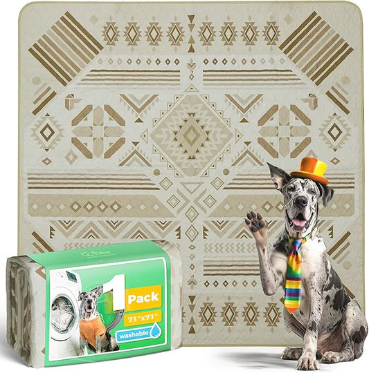 FXW Washable Pee Pads for Dogs, Puppy Pads with Super Absorbent, Specifically Designed for FXW Rollick/Homeplus 32 inch 8 Panels Dog Playpen, 71" Square, Khaki Geometric, 1 Pack