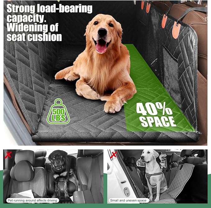 Dog Car Seat Cover for Back Seat - Waterproof Pet Seat Protector with Non-Slip Backing,Heavy Duty Hammock Style Protects Against Fur,Mud & Scratches for Cars,SUVs & Trucks