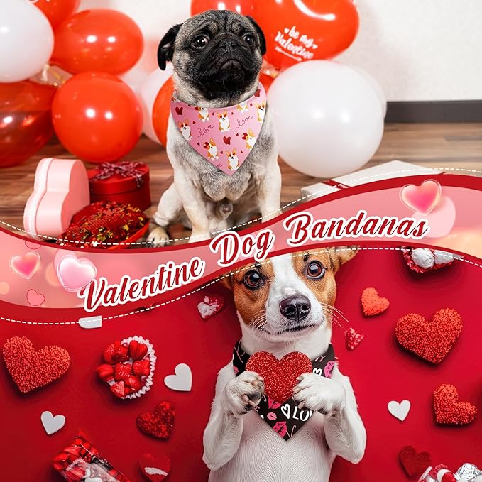 Abbylike 100 Pcs Valentines Day Dog Bandanas Bulk Heart Bandanas for Dogs Triangle Kerchief Bibs Scarf for Pet Romantic Costume Photo Props Accessories Pet Shops Groomer, 25 Styles(25.6 x 17.7 x 17.7)