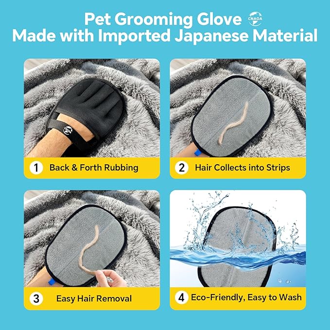 Upgraded Pet Hair Removal Set, Reusable Lint Roller & Electrostatic Grooming Gloves, Pet Hair Removal Tool for Cats & Dogs, Fur Remover for Couch, Carpet, Furniture, Clothes, and Car Seats-White