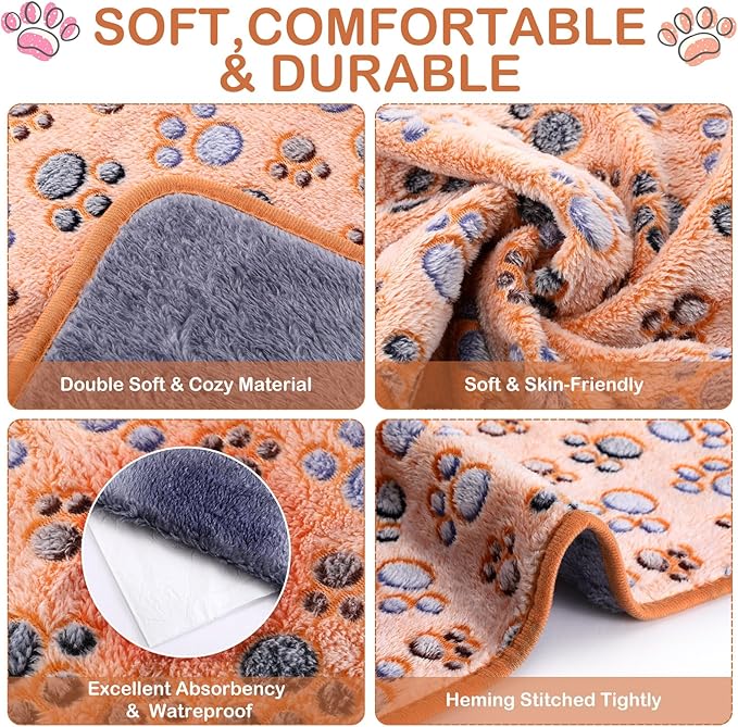 Reginary 4 Pcs Waterproof Guinea Pig Blankets Washable Small Animal Fleece Bedding Guinea Pig Cage Liners Reusable Training Pads Pet Pee Pad Sleep Mat for Hamster(Paw Print,24 x 16 Inch)