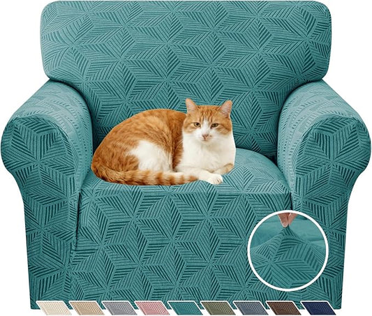 YEMYHOM 1 Piece Stretch Chair Sofa Slipcovers Couch Covers for 1 Seat, Jacquard Armchair Covers with Non-Slip Elastic Bottom, Thickened Furniture Protector for Dogs Pets kids (Small, Peacock Blue）