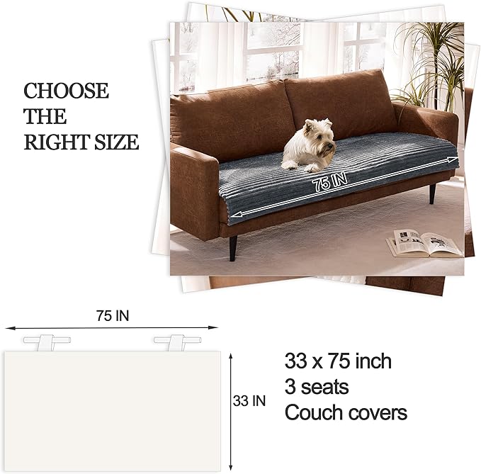 Meider Dual Non-Slip Couch Cover for Dogs Waterproof, Fuzzy Soft Pet Couch Covers for Sofa 3 Cushion, Pet Friendly Soft Dog Bed Covers Sofa Cover Washable (Titanium Gray, 33" x 75" 1 Pack)