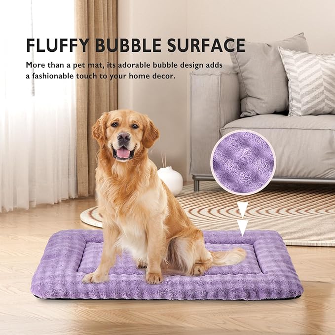 Dog Bed Mat Crate Pad for Large Dogs, Washable Soft Pet Sleeping Mat Kennel Pad with 3D Bubble Pattern, Dusty Purple, 42"x 28"