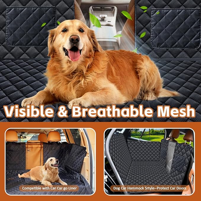 Back Seat Extender for Dogs, Hard Bottom Dog Car Seat Cover for Back Seat Support 420lbs Waterproof Back Seat Pet Cover for Dogs Scratchproof Large Dog Hammock Bed for Cars SUV and Truck