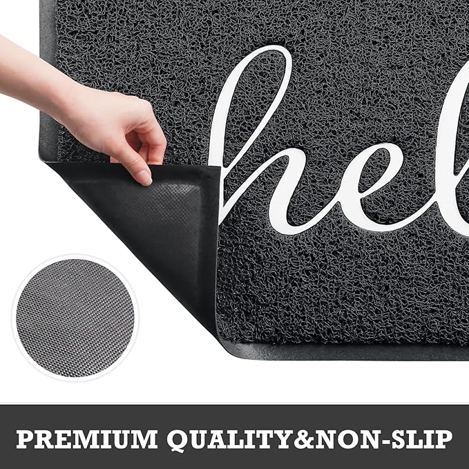 Door Mat Hello Mats Outdoor Indoor Non-Slip Doormat for Entryway Low-Profile Floor Mat for Yard, Garage, High Traffic Areas (32"x20", Black)