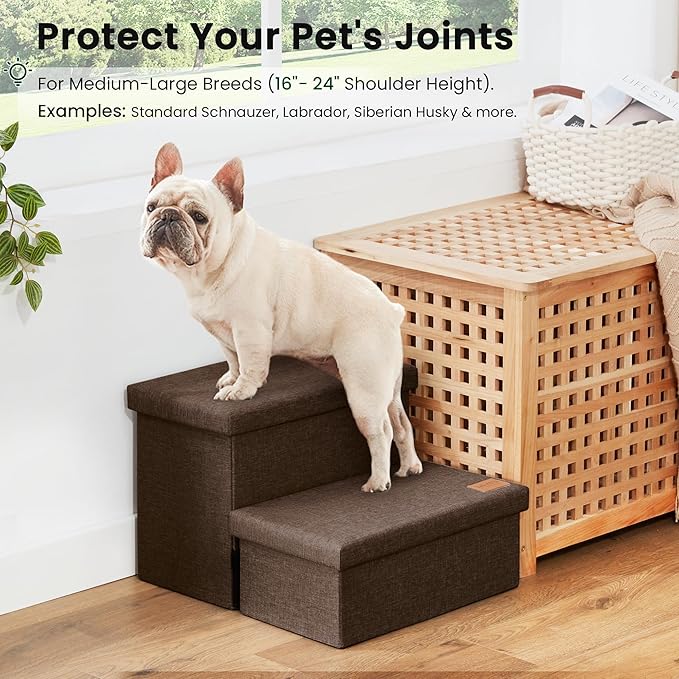 Love's cabin Dog Stairs with Storage 13" H,Foldable Pet Stairs for Small Medium or Large Dogs,Cat Puppy Steps Ramp with Zip up to 150 lbs(Coffee,2 Steps no Condo)