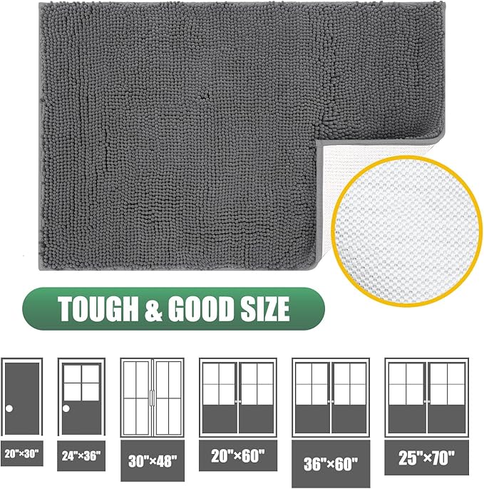 IM HOME 2 Pieces Chenille Absorbent Outdoor Doormat 36" x 24", Washable Muddy Door Mats for Dog Non Slip Indoor Doormats Dog Mat for Muddy Paw Front Inside Doormat for Entryway Grey