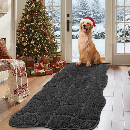 Large Dog Door Mat for Muddy Paws, 24x59 Absorbent Dirt Trapper Long Door Mat, Non-Slip Washable Mud Mat for Dogs, Polyester Microfiber Soft Pet Rug Mat for Entryway, Mud Dog Paws, Patio (Charcoal)