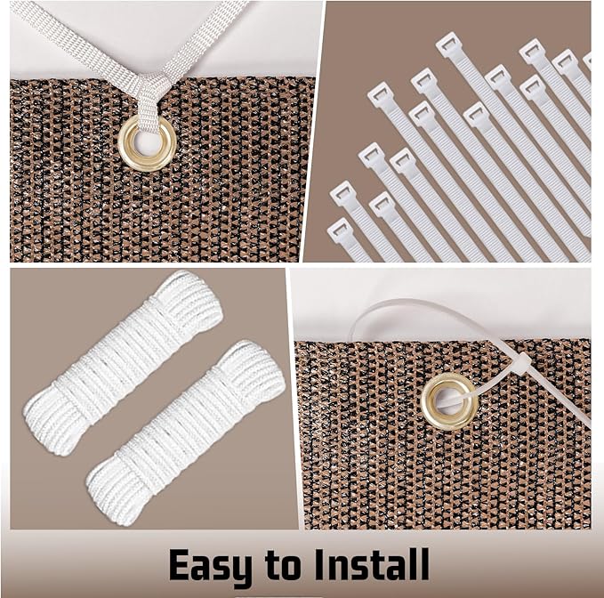 SUNNY GUARD Shade Cloth 10x10 FT Sun Screen Fabric Cover Tarp with Grommets for Pergola Backyard Garden, Brown