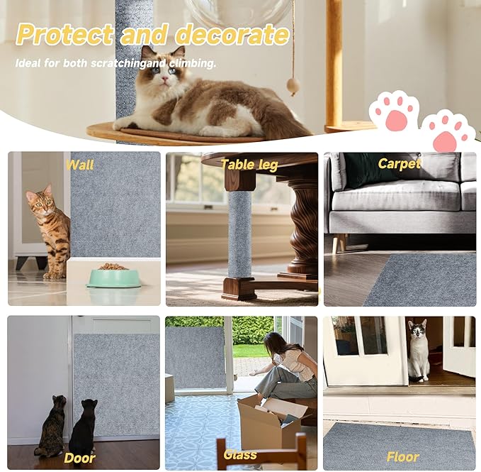 Cat Scratch Furniture Protector, 78.7''x15.8'' Trimmable DIY Self-Adhesive, Durable Corner Scratcher Couch Protectors from Cat Claws for Sofa, Tree Shelves & Scratching Posts (Light Gray)