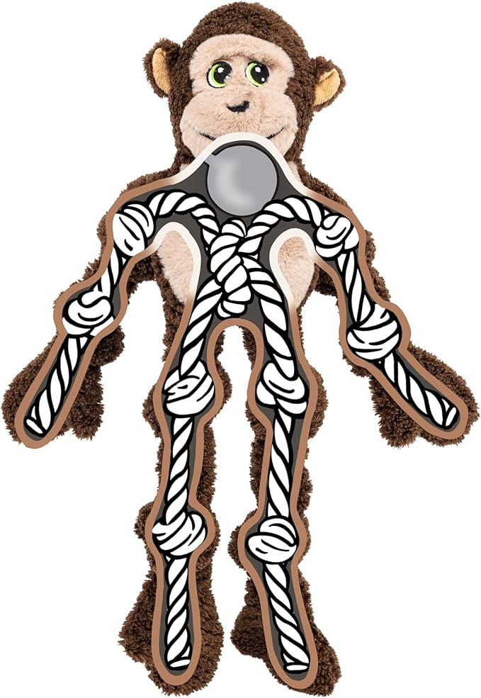 KONG Floppy Knots - Durable No‑Stuffing Squeaky Rope & Plush Dog Toy - for Teething, Playing - Monkey - for Large/X-Large Dogs