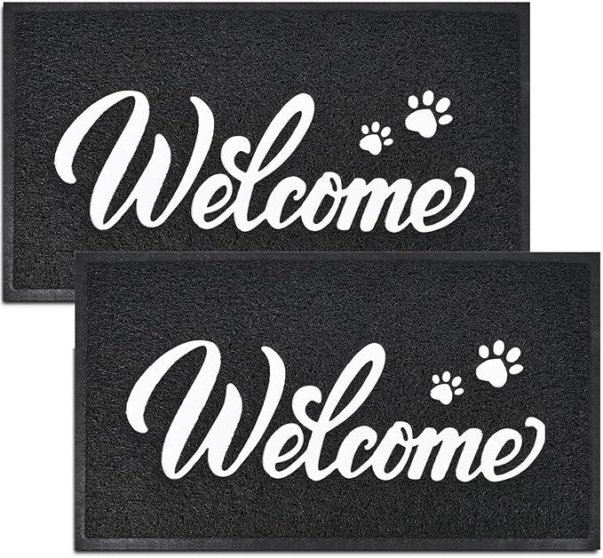 T.HENV Welcome Mat Outdoor, 2 Pack 32x20 Waterproof All-Season Front Door Mat Outside Entrance, All-Weather Quick Drying, Low Profile Doormat Indoor, Patio Porch Entryway Mat, Black-White