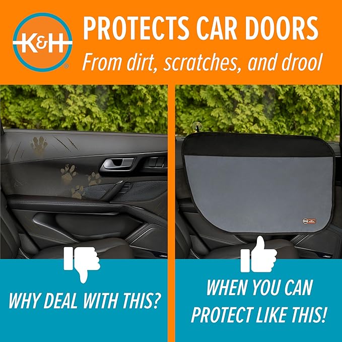 K&H Pet Products Car Door Protector for Dogs, 2 Pack Waterproof Interior Pet Car Door Protector from Dog Scratching, Stay Put Cover Design, Fits Most Vehicles, Washable - 27 x 19in Gray