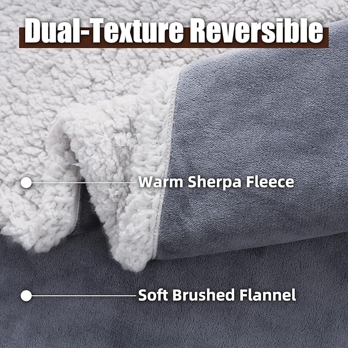 Makigued Waterproof Dog Blanket for Couch & Bed, Reversible Sherpa Fleece Pet Throw with Quiet TPU Barrier, Machine Washable Furniture Protector for Large Dogs & Cats, Throw Size 50x60 Inch, Gray
