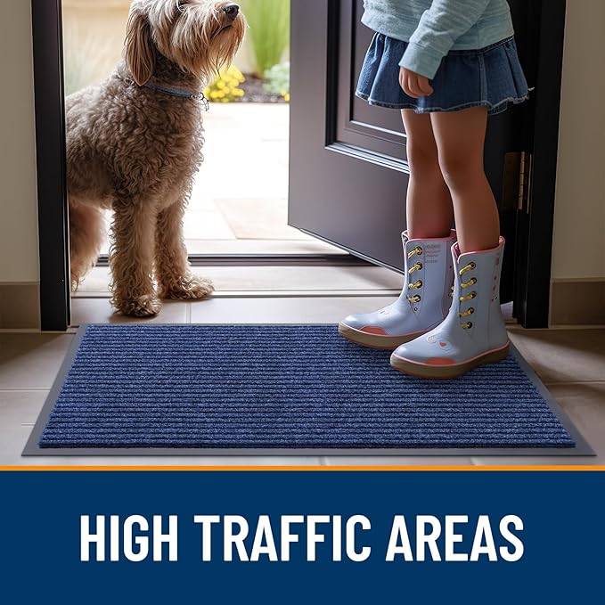 OLANLY Front Door Mat Indoor Outdoor Entrance, Waterproof Heavy Duty Doormat, Fade Resistant, Low Profile, Easy Clean Patio Porch Welcome Floor Mats for Entry, 59x23, Blue