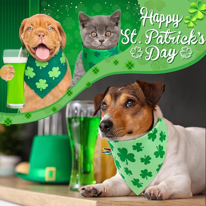 50 Pieces St. Patricks Day Dog Bandanas Bulk Shamrock Dog Bandanas for Dogs Green Soft Dog Bandana Bibs Adjustable Triangle Dog Bandana for Small Medium Large Dog Cat (25.6 x 17.7 x 17.7)