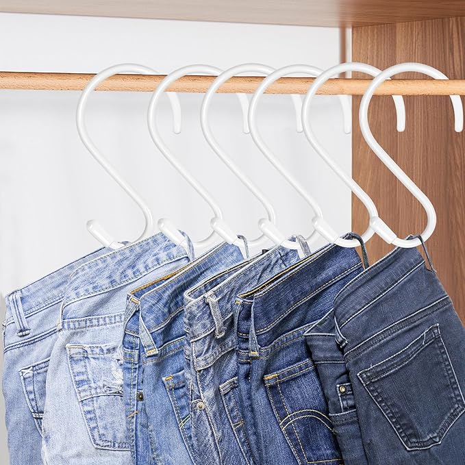 6 Pack 5 inch S Hooks for Hanging Heavy Duty, Large Vinyl Coated Closet S Hooks Non Slip Metal S Hooks for Hanging Kitchen Utensil Pot Pan Cups Clothes Jeans Towels Hats Bags Plants (White)