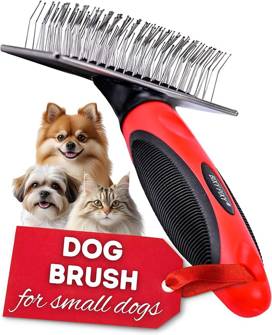 Bixy Pixy Mini Brush for Dogs and Cats - Coated Tips Massage Skin - Long Pins Remove Mats, Tangles in Long and Poodle Fur