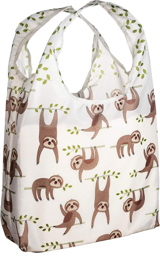 O-WITZ Reusable Grocery Bags | Vibrant Tote Bag For Groceries, Gym, Office Supplies, Beach Gear, Toys & More | Washable Design | Large Handles For Maximum Convenience | Folds Into A Small Pouch, Sloth