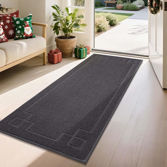 BEQHAUSE Door Mat 24" x 60", Non-Slip Door Mats Indoor Entryway Rugs Washable Low-Profile Absorbent and Stain Resist Floor Mats, Dog Door Mat for Front Back Door, Muddy Wet Shoes & Paws, Dark Grey