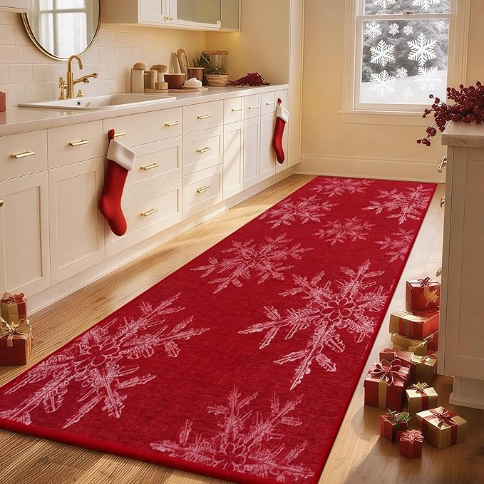 IM HOME Christmas Runner Rugs 2'X4', Untra-Thin Runner Rug Doormat for Hallway, Non Slip and Machine Washable Christmas Runners for Floor, Bedroom, Living Room, Snowflake