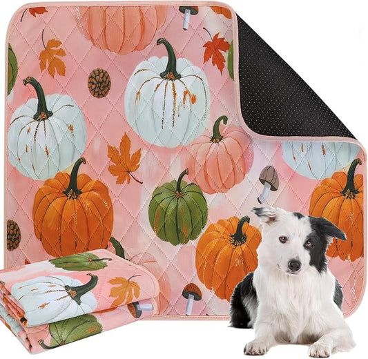 IEUUMLER Washable Pee Pads for Dogs, 2 Pack Pumpkin Pattern Reusable Waterproof Puppy Potty Pads, Non-Slip Absorbent Pet Training Pads for Playpen Crate Bed EU016 Pink Pumpkin, 48x36