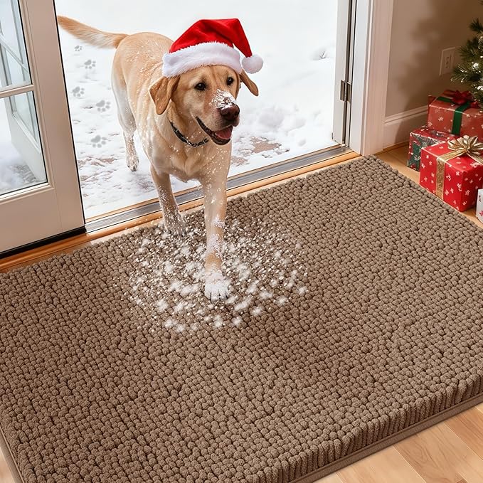 Extra Large Dog Door Mats for Muddy Paws, 60" x 36" Chenille Absorbent Mud Mat for Dogs, Non Slip Heavy Dog Rugs For Muddy Paws, Soft Indoor Door Mat for Entryway, Mud Paw, Inside Floor, Camel
