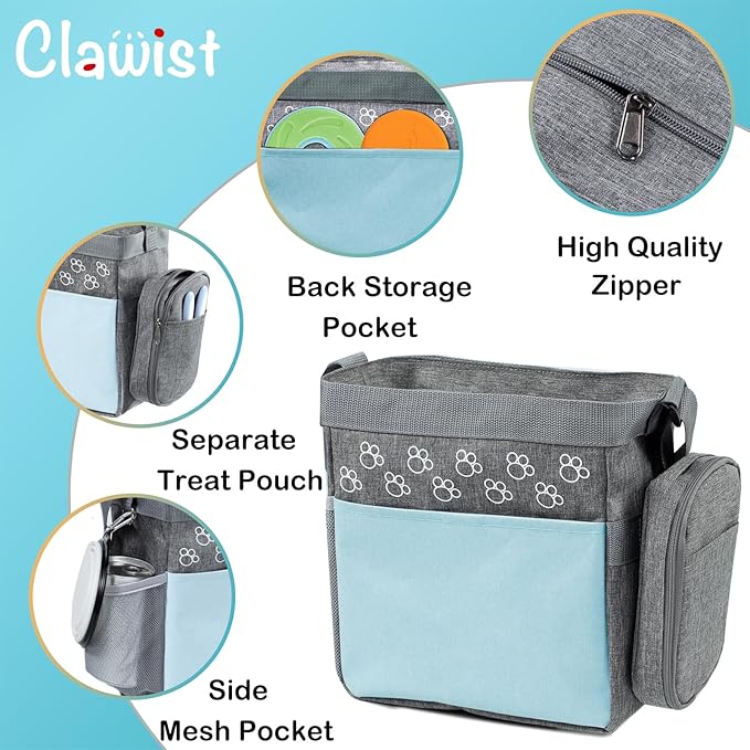 CLAWIST Dog Travel Bag with Treat Pouch, Airline Approved Dog Bags for Traveling, 2 Dog Food Travel Container, 2 Travel Bowls, Weekend Dog Travel Bag for Supplies, Dog Travel Kit Accessories