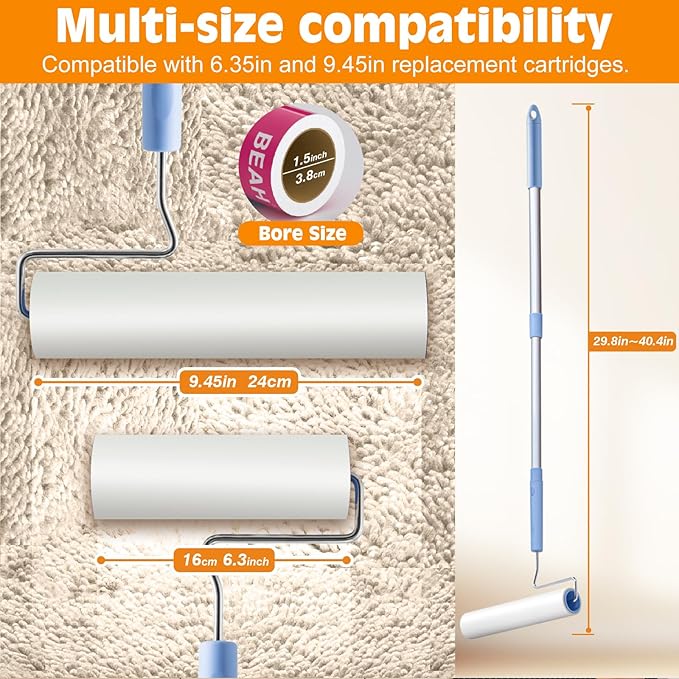 Large Lint Roller for Pet Hair Extra Sticky,10 Years Lifespan,9.45''/6.3" Pet Hair Removal Tool Roller for Dog Cat Hair,450 Sheets/5 Refills,Detachable Telescoping Extension Lint Remover Brush