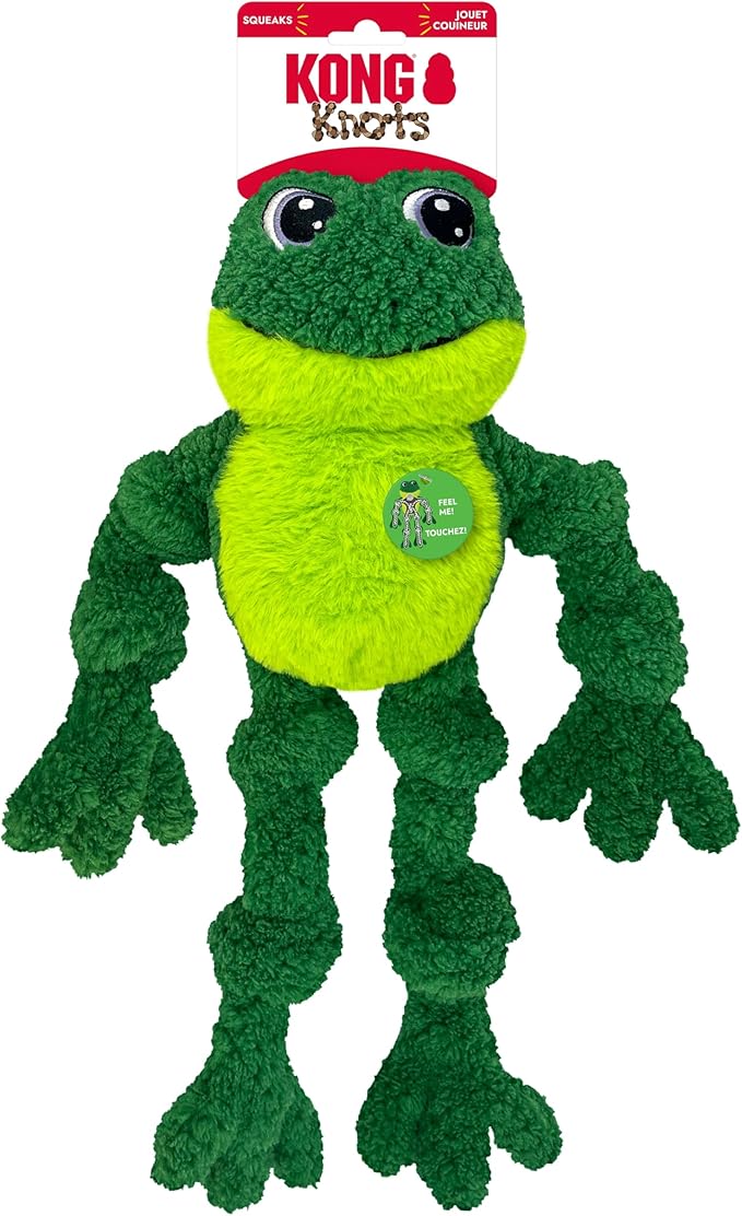 KONG Floppy Knots - Durable No‑Stuffing Squeaky Rope & Plush Dog Toy - for Teething, Playing - Frog - for Large/X-Large Dogs
