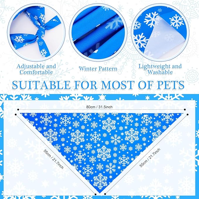 Abbylike 100 Pcs Winter Dog Bandanas Bulk Blue Snowflake Bandanas for Dogs Triangle Kerchief Bibs Scarf Set for Pet Winter Costume Photo Props Accessories Pet Shops, 25 Styles(31.5 x 21.7 x 21.7 Inch)