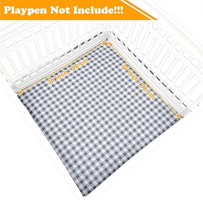 Dog Playpen Bottom Pad Fits for 36 Inch 4 Panels Exercise Pet Playpen, Dog Crate Pad Puppy, Hoop and Loop Design (Note: Playpen Not Included). (BlackCheckered)
