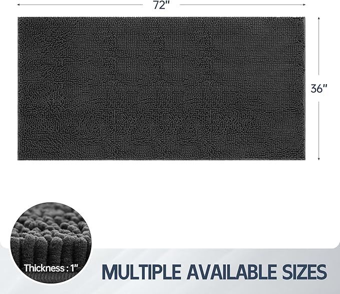 Futurwit Dog Door Mat for Muddy Paws, 72" x 36" Chenille Absorbent Front Door Mat Inside, Large Runner Mud Mat for Dogs, Trap Dirt Washable Non Slip Outdoor Indoor Entrance Doormats, Grey