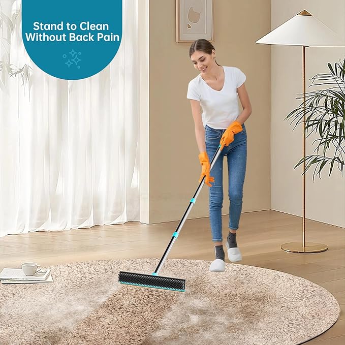 SOCCSO Carpet Rake - 60" Long Handle Pet Hair Removal with Metal Fabric Edge Design,Carpet Rake for Pet Hair Removal, Dog Cat Fur Remover Rubber Broom,Rug,Car Mat,Couch,Pet Bed,Furniture(4 Pack)