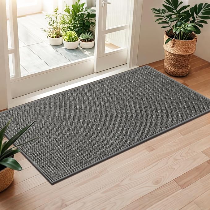 LEKEEPGO Door Mat 24"x47", Non Slip Door Mat Indoor Entrance, Rubber Backing Indoor Door mats Washable Absorbent Low-Profile Doormat Front Entryway Entry Resist Dirt Inside Door Mats, Grey