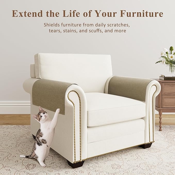 SPWIY Couch Arm Covers Linen Chair Arm Covers Washable Stain Resistant & Anti-Scratch Furniture Protector for Sofa 2 Pieces Recliner Armrest Cover for Pets, Coriander, 20" W x 24" L