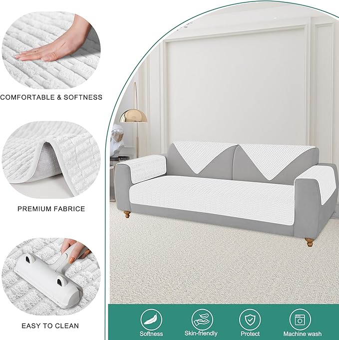 Foxdecor Couch Arm Covers Sofa Arm Cover, Arm Chair Covers Set of 2, Non-Slip Chair Arm Covers, Arm Rest Cover for Sofa, Armchair Slipcovers Couch Protector. (White 24x28 inch)