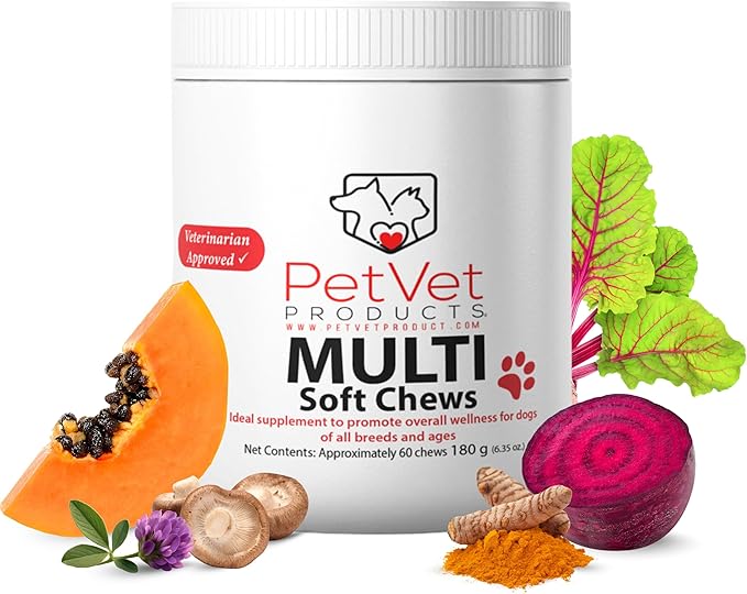 Pet Vet Multi Soft Chews for Dogs (Beef Liver, 60 Chews) – Multivitamins, Probiotics for Digestive Health – Glucosamine, Skin Supplement – Immune Support, Supplements & Vitamins