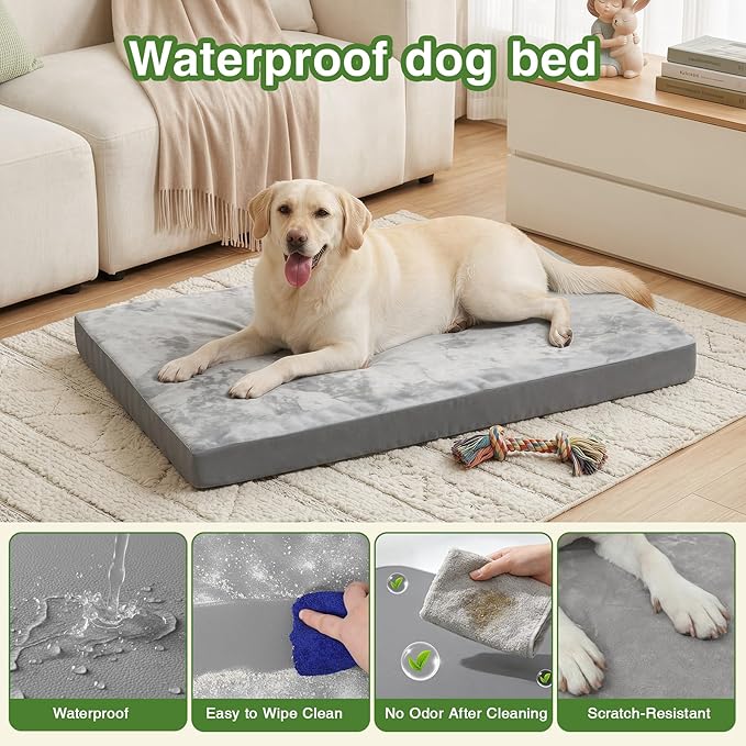 Waterproof XXXL Dog Beds Large Sized Dogs, Outdoor Washable Crate Pad 54 inch, Jumbo Foam Pet Bed with Removable Cover Reversible, Anti-Slip Kennel Pad, 53"x36", Gray