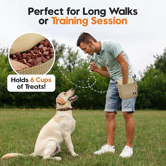 WILDOMS Dog Treat Pouch – Large Capacity with Magnetic Closure, Dog Walking Fanny Pack Built-in Poop Bag Dispenser, Clicker & Collapsible Bowl for Training & Walking - Khaki
