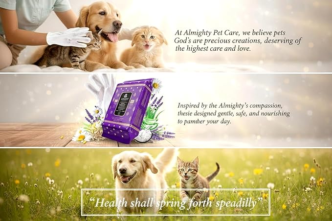 Almighty – Premium Pet Grooming Glove Wipes for Dogs & Cats | 20 Count | Instant Bath Cleaning Glove | Ultra-Thick, Hydrating & Nourishing | Deodorizing, Hypoallergenic, No-Rinse – Tea Scent