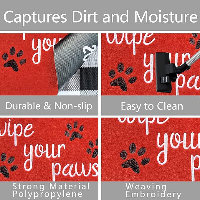Welcome Door Mats Outside Doormats for Home Entrance Funny Door mats Wipe Your Paws Mat for Front Door Indoor with Non Slip Rubber Mat Dog Mats 18X30 Inch Red