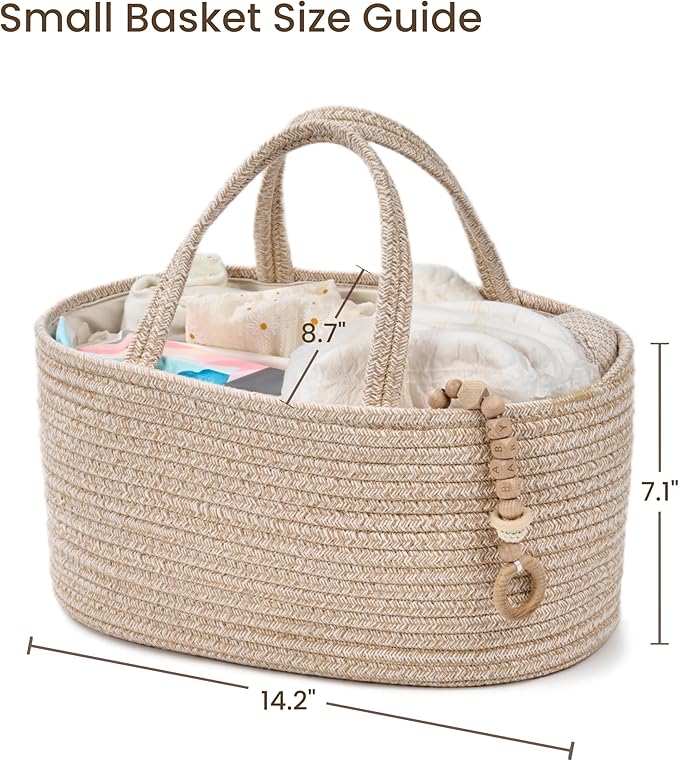 Diaper Caddy Organizer, Empty Gift Basket for Newborn Essentials, Baby Storage Basket, Stylish Gift Bag for Baby Shower, Boys and Girls - Small, Oatmeal