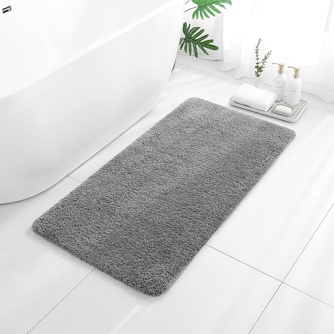 Gray Bathroom Rugs 24"x48" – Long Plush Non-Slip Bath Mat, Absorbent & Washable Microfiber Runner Rug – Perfect for Tub, Sink, or Washroom
