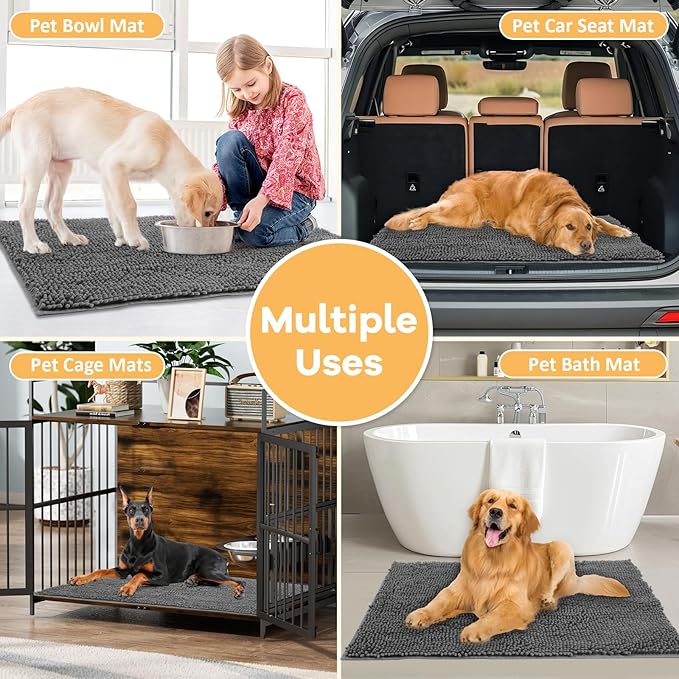Absorbent Dog Door Mat for Muddy Paws, 60" x 48" Chenille Indoor Mats for Entryway, Trap Dirt Front Door Mat Indoor Entrance Washable Non Slip Soft Dark Grey