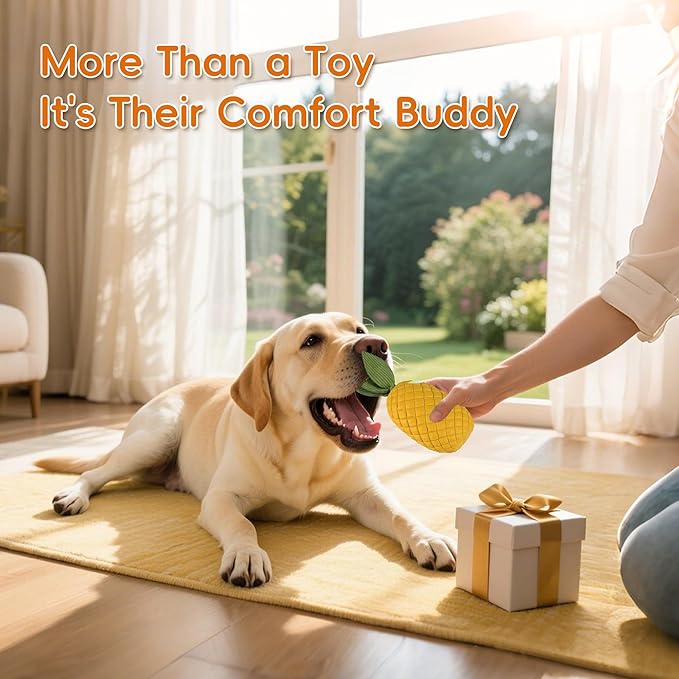 Pineapple Dog Chew Toys for Aggressive Chewers, Indestructible Dog Toy with Squeaker, Tough Durable Nature Rubber for Large Breed Dogs, Interactive Play, Puppy Teeth Cleaning