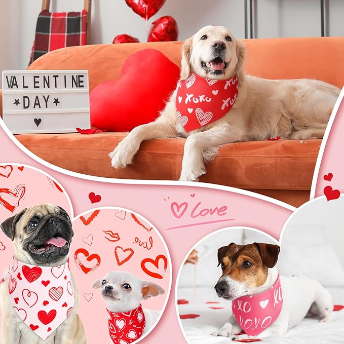 50 Pcs Valentines Day Dog Bandanas Bulk Red and Pink Heart Bandanas for Dogs Triangle Kerchief Bibs Scarf for Pet Party Costume Photo Props Accessories Pet Shops Groomer (31.5 x 21.7 x 21.7)