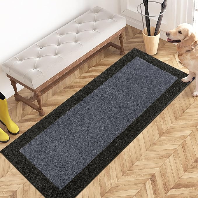 PURRUGS Dirt Trapping Door Mat 24" x 60", Non-Slip Machine Washable Entry Rug, Entrance Mat, Indoor Front Door Mat, Super Absorbent Entryway Rug for Muddy Shoes & Paws, Bluish Grey & Charcoal