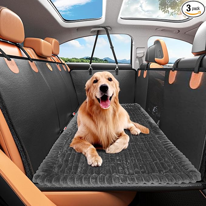 Backseat Pet Bed Mat,Dog Bed for Car,Dog Seat Cover for Car Back Seat, Non-Slip Travel Pet Mat, Fit for Backseat Extenders and Seat Covers (Dark Gray Thin)
